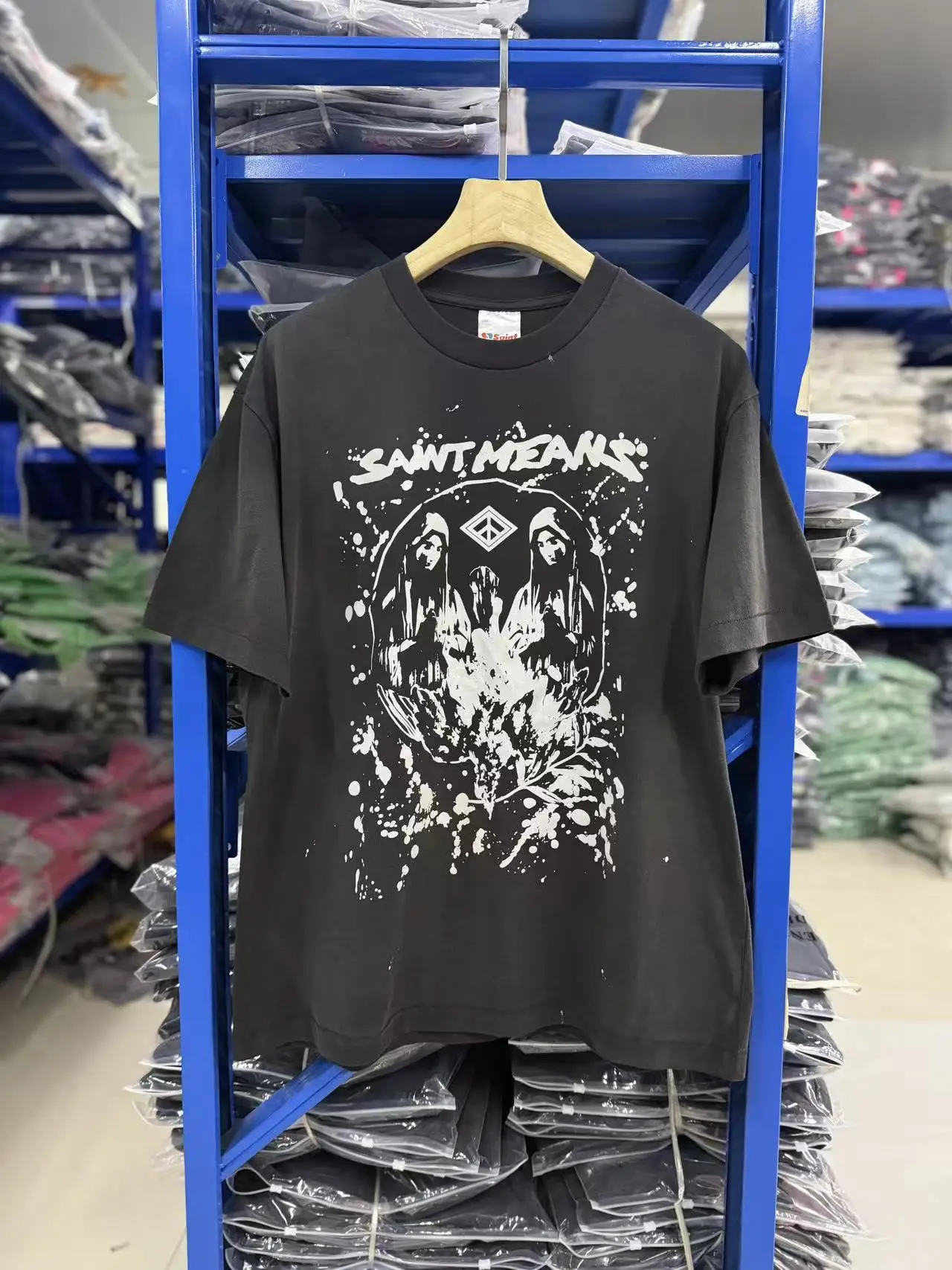 Nice Washed Saint Splashing Ink Graffiti T Shirt Men Women High Quality Tee Tops T-Shirt