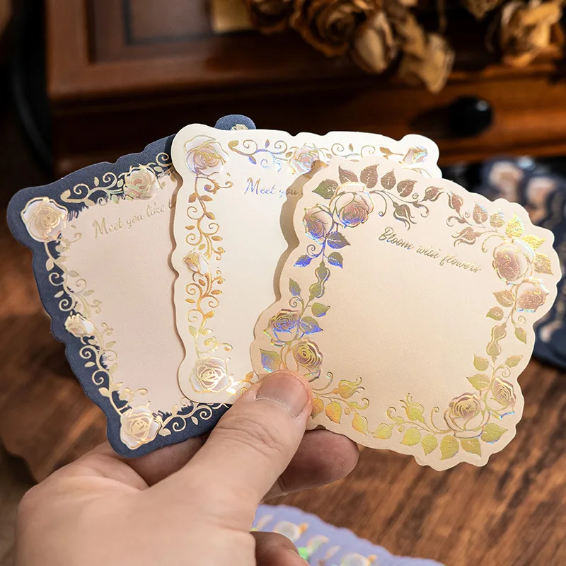45 Page Rose Themed Sticky Note Paper Embossed 3D Hot Stamping Sticky Note Paper Non Stick Message Paper Learning Supplies