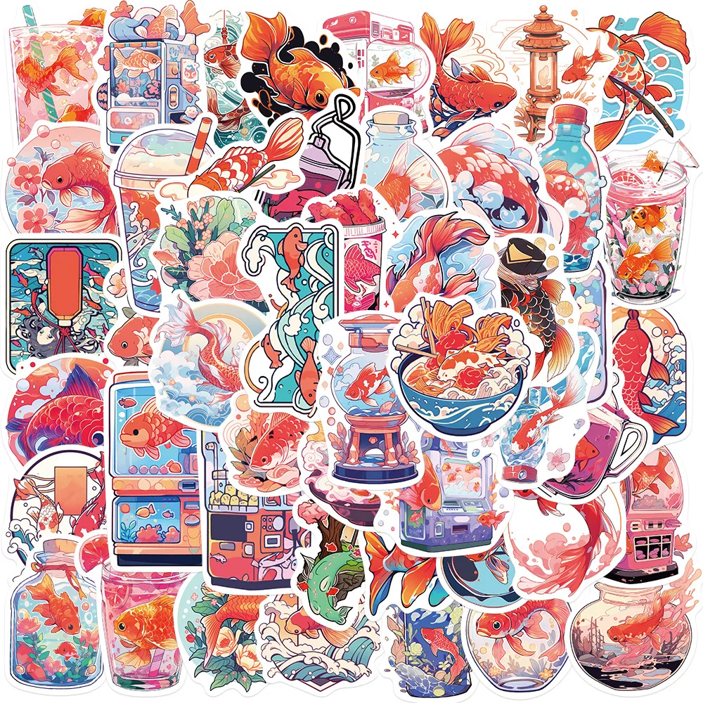 10/50pcs Cute Jinkui Goldfish Animal Stickers Art Aesthetic Kawaii Fish Tank Decals DIY Notebook Phone Fridge Decor Kid Xmas Toy