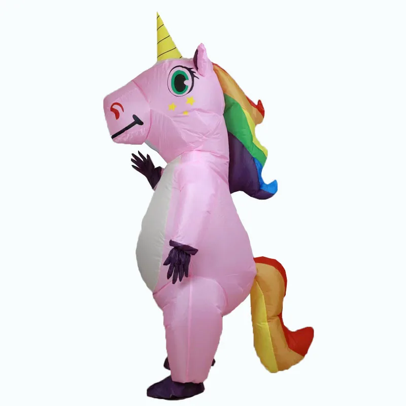 Disfraz de unicornio inflable para adultos, traje de unicornio arcoíris de siete colores de lujo, accesorios de fiesta de Cosplay de Halloween