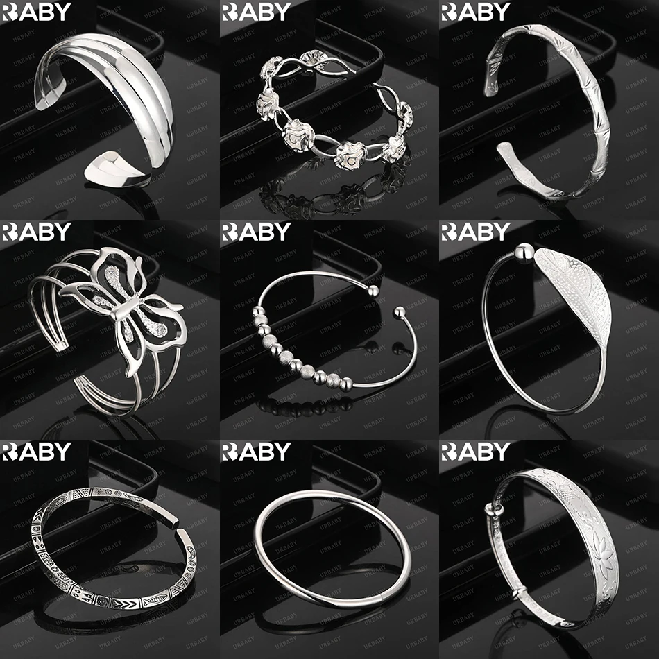 

URBABY 925 Sterling Silver Design Bangle For Women Men Fashion Jewelry Charm Grace Noble Wedding Accessories