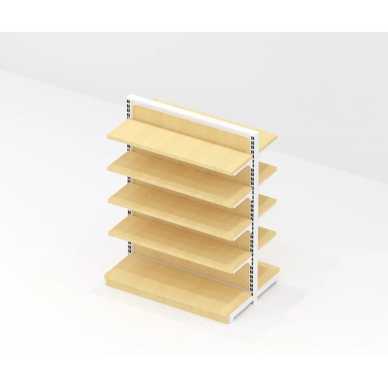 custom.Heavy-Duty Convenience Store Shelves Light Wood Grain Style Easy Installation Supermarket Grocery Display Stand Metal