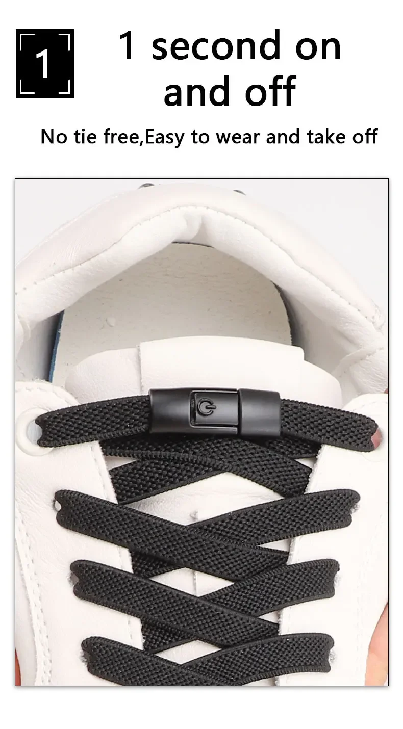 Press Lock-Schnürsenkel ohne Krawatten, elastische Schnürsenkel, Sneaker, 8 mm, verbreitert, flach, ohne Krawatte, Schnürsenkel für Kinder und Erwachsene, Schnürsenkel für faule Schnürsenkel – Detail 3