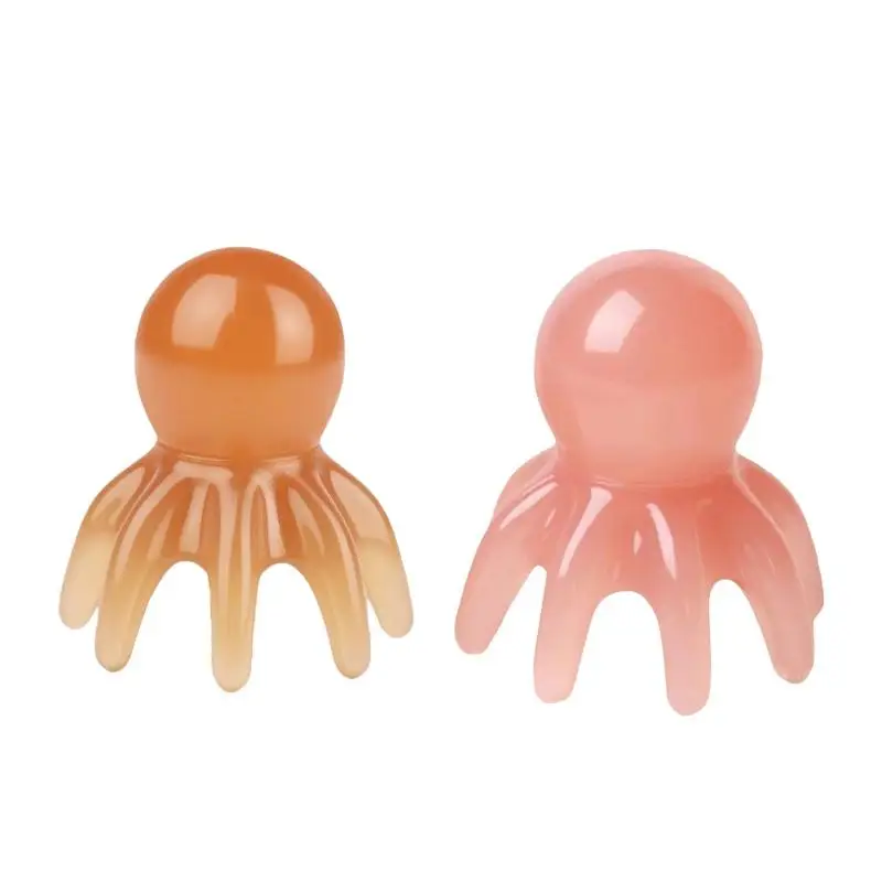 1/2 Stück rosa Harz-Oktopus-Kopfhautmassagekamm zur Stresslinderung und zur Freisetzung der Meridiane, ideal für die tägliche Haarpflege zu Hause. – Detail 5
