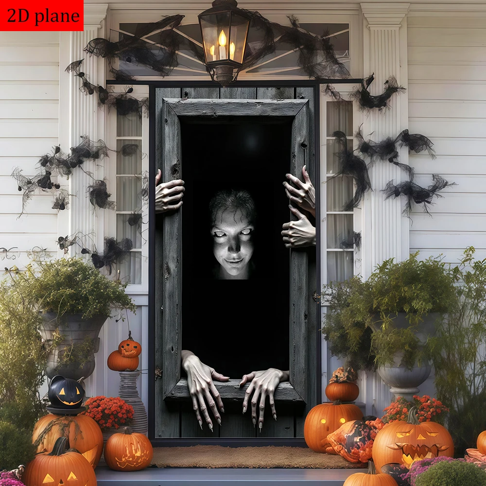 creepy woman wooden frame hands scary expression Door frame decoration with high elasticity elastic band