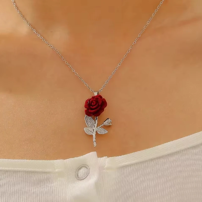 قطعة واحدة من قلادة عصرية على شكل أوراق الشجر والورد، مناسبة كهدية مجوهرات لزوجتك في عيد الحب #3