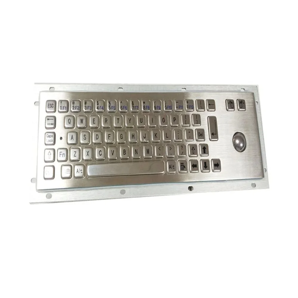 waterproof 65 keys mounted Industrial metal mechanical kiosk keyboard with  trackball or touchpad