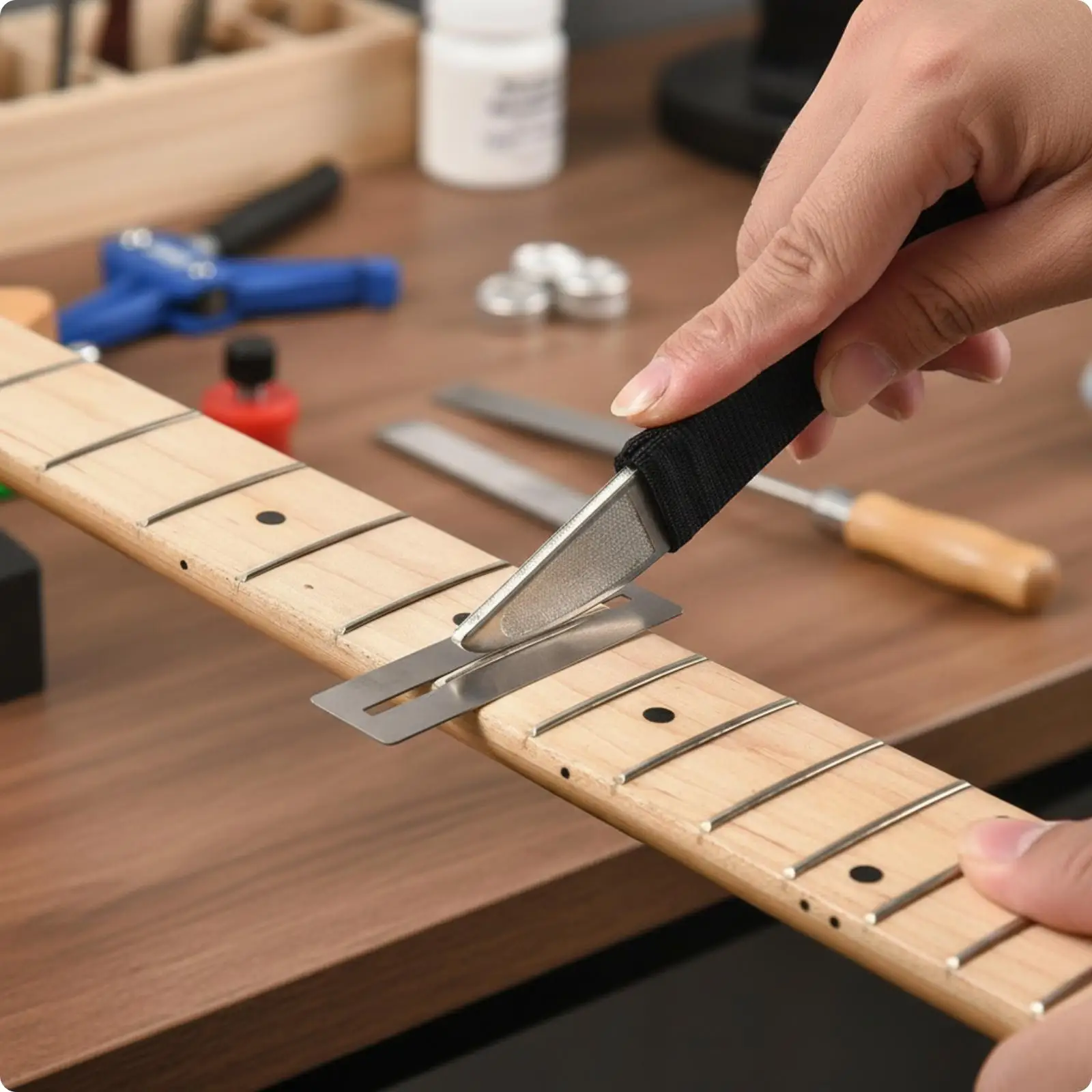 Diamond Coated Fret File Polisher for Guitar Bass Mandolin Banjo Fret Dressing Repair Tool with Protective Shaft Sheet
