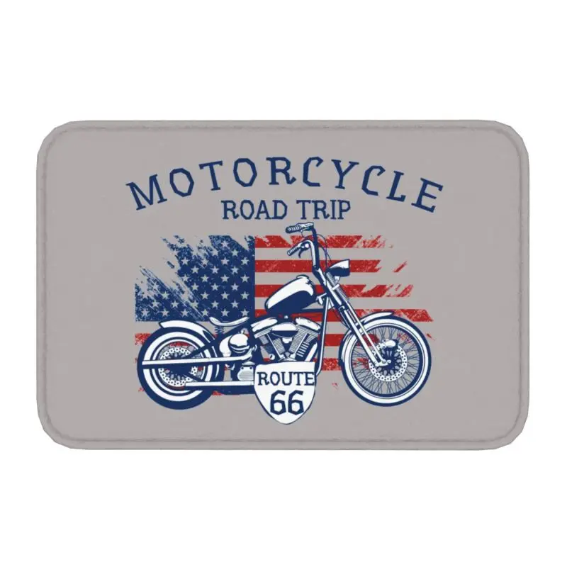 Motorcycle Road Trip Route 66 Front Door Mat Anti-Slip Outdoor Absorbent Motorbike Doormat Kitchen Balcony Entrance Rug Carpet