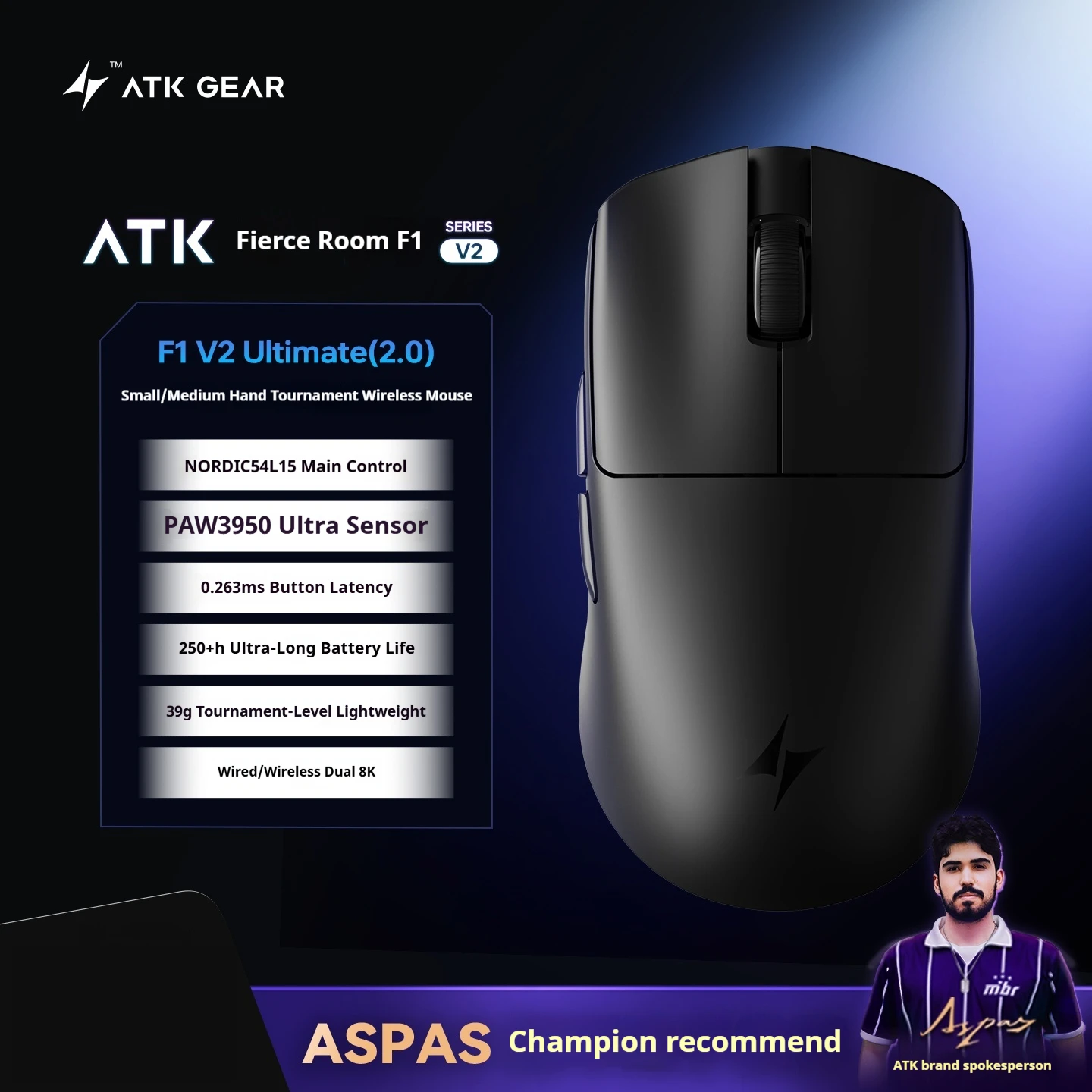 マウス・トラックボール ATK F1 ULTIMATE V2 ATK F1 V2 Ultimate Dual-mode Wireless Gaming Mouse - Black - us