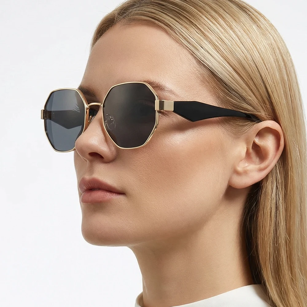 Trendy Polygonal Women's Sunglasses Men Fashion Metal Frame Driving Sun Glasses Female Stylish Outdoor Vacation Shades