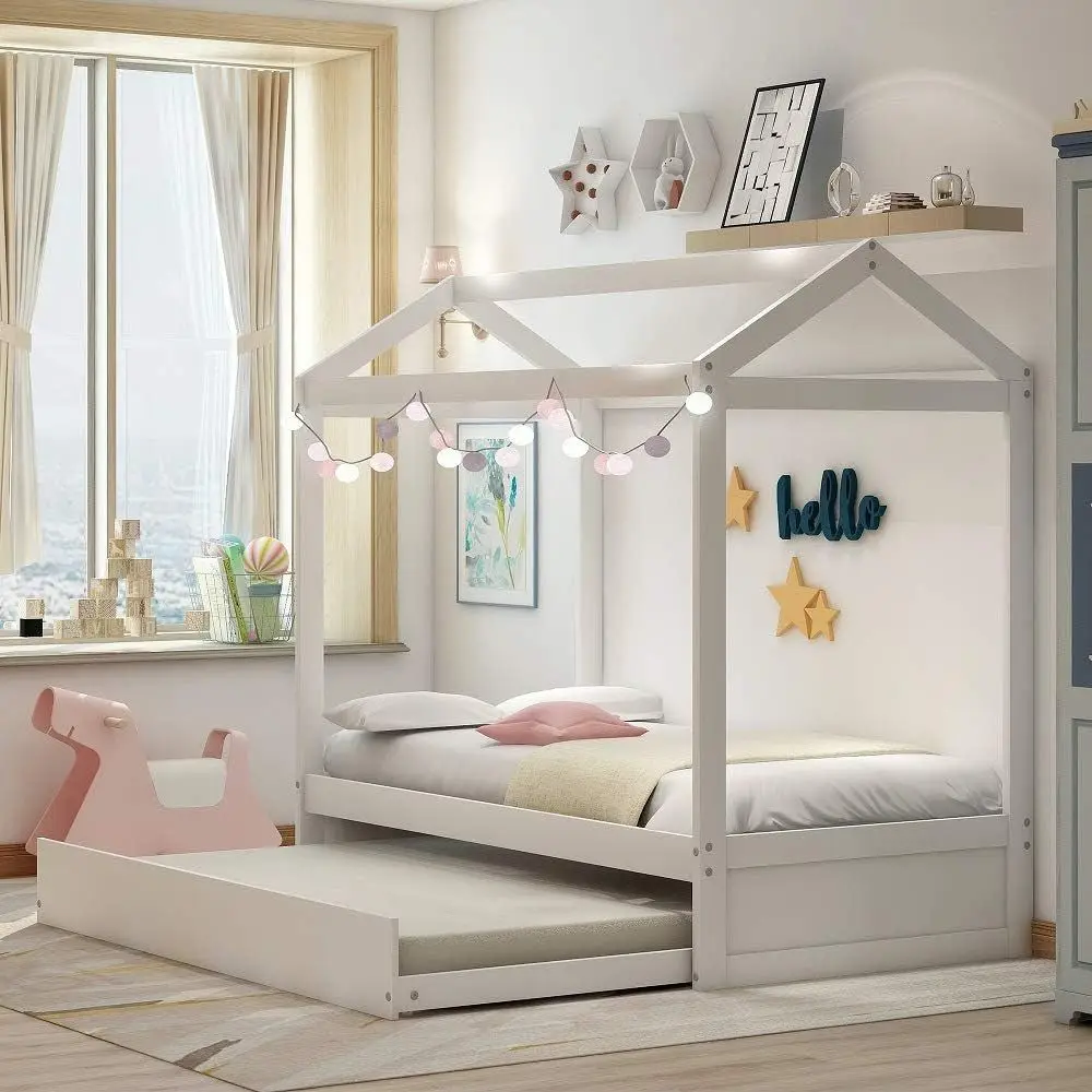

Twin Size Daybed with Trundle, No Box Spring Required, White