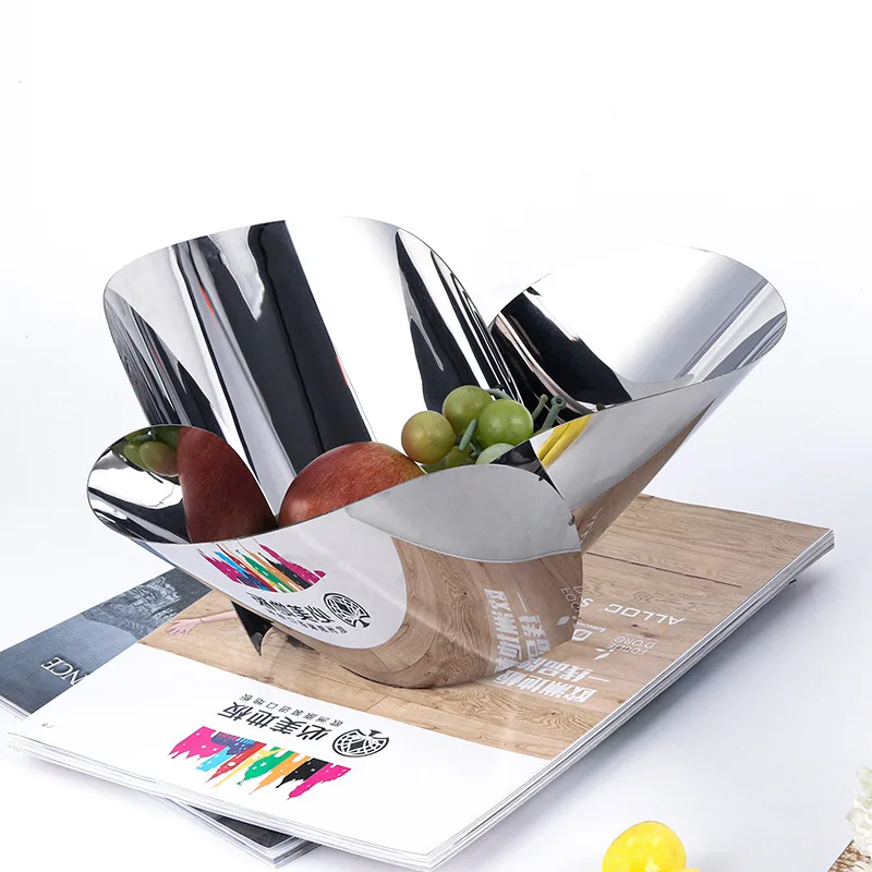 Modern simple silver metal petal splicing fruit plate ornament sales office model room living room kitchen soft decoration