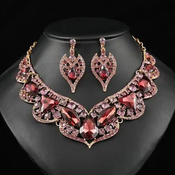 Exaggerated Retro Bridal Accessories Necklace Earrings Set Temperament Everything Wedding Dress Banquet Gems Gift 2024 Women