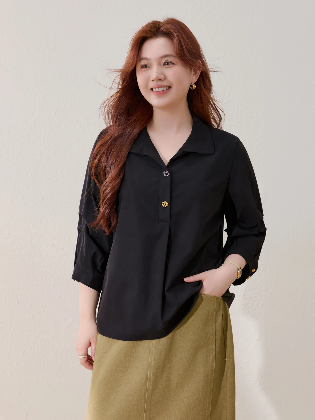 Chic Commuter Style Seven Sleeve Shirt Retai Large Size Women's Fashionable Intellectual Korean Version Slim Fit Summer New