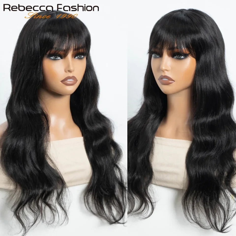 Loose Body Wave Wig Remy Hair Wear And Go Human Hair Wigs With Bang Natural Black Brown Blue 99J Ginger Orange Hair Wigs