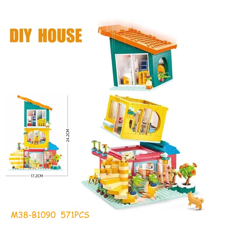 New Friends City Cat Hotel set Girl A-Frame Pet House Apartment Garden Villa Sakura Tree Building Blocks fai da te MOC Toy Kid Gift