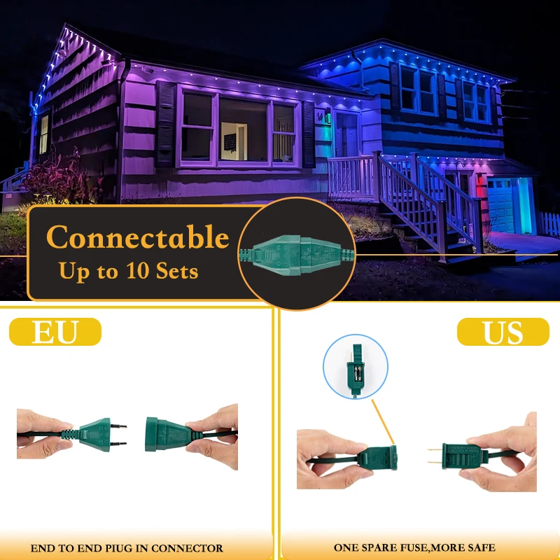 Imagem -04 - Multicolor Led String Lights para Exterior Guirlanda Rgb Lâmpadas ue Eua Impermeável Conectado para Festa Camping Light Chain G40