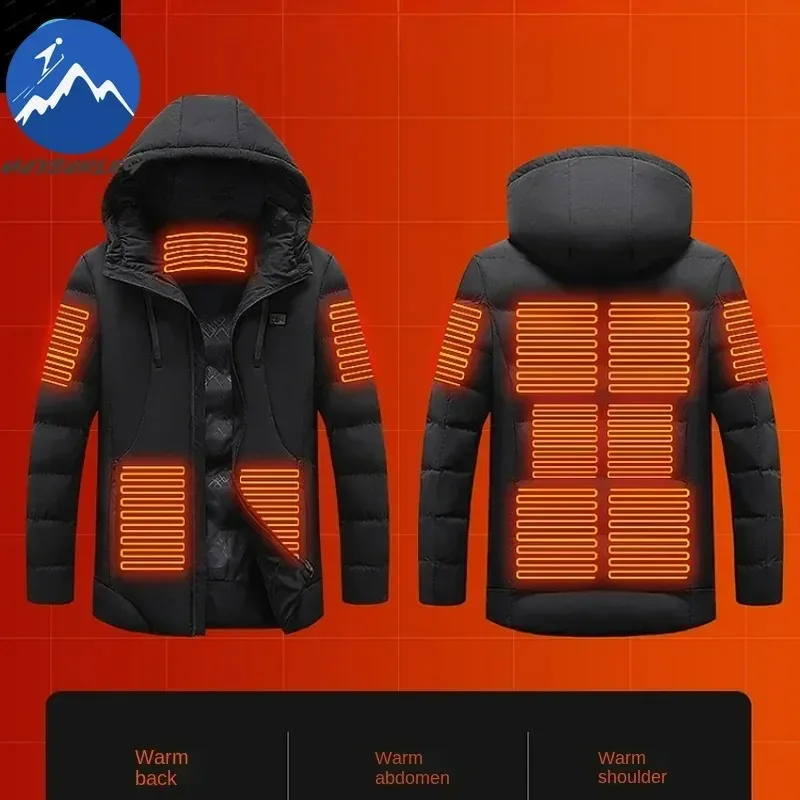 

Winter Heating Jacket Men 11 Heating Zone USB Charging Temperature Controlled Padded Coat Outdoor Camping Warm Cold-proof Parkas