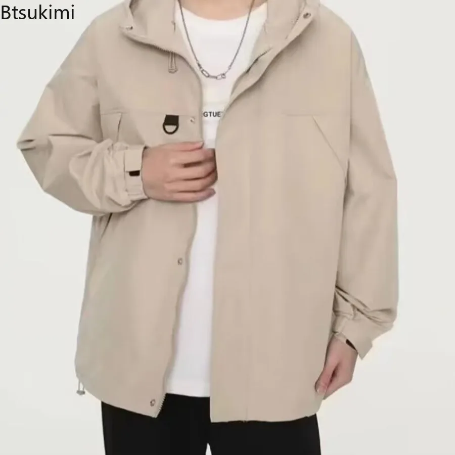 New 2025 Men's Autumn Beige Workwear Style Outdoor Hiking Jackets Mens Trendy and Cool Jacket Hooded Jacket Male Clothing Coats
