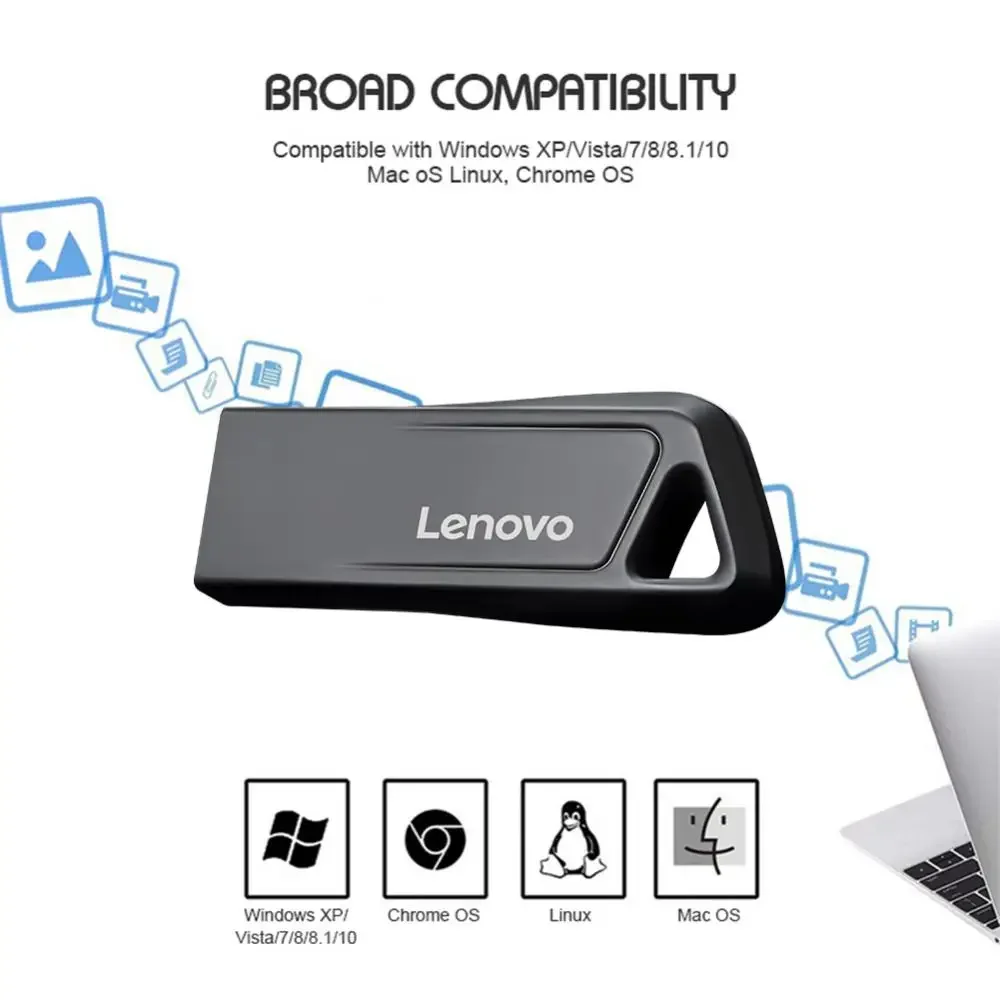 Lenovo 2TB pendrive'y USB 1TB metalowa pamięć o rzeczywistej pojemności pamięci Flash 512GB czarny prezent na dysku dla PC