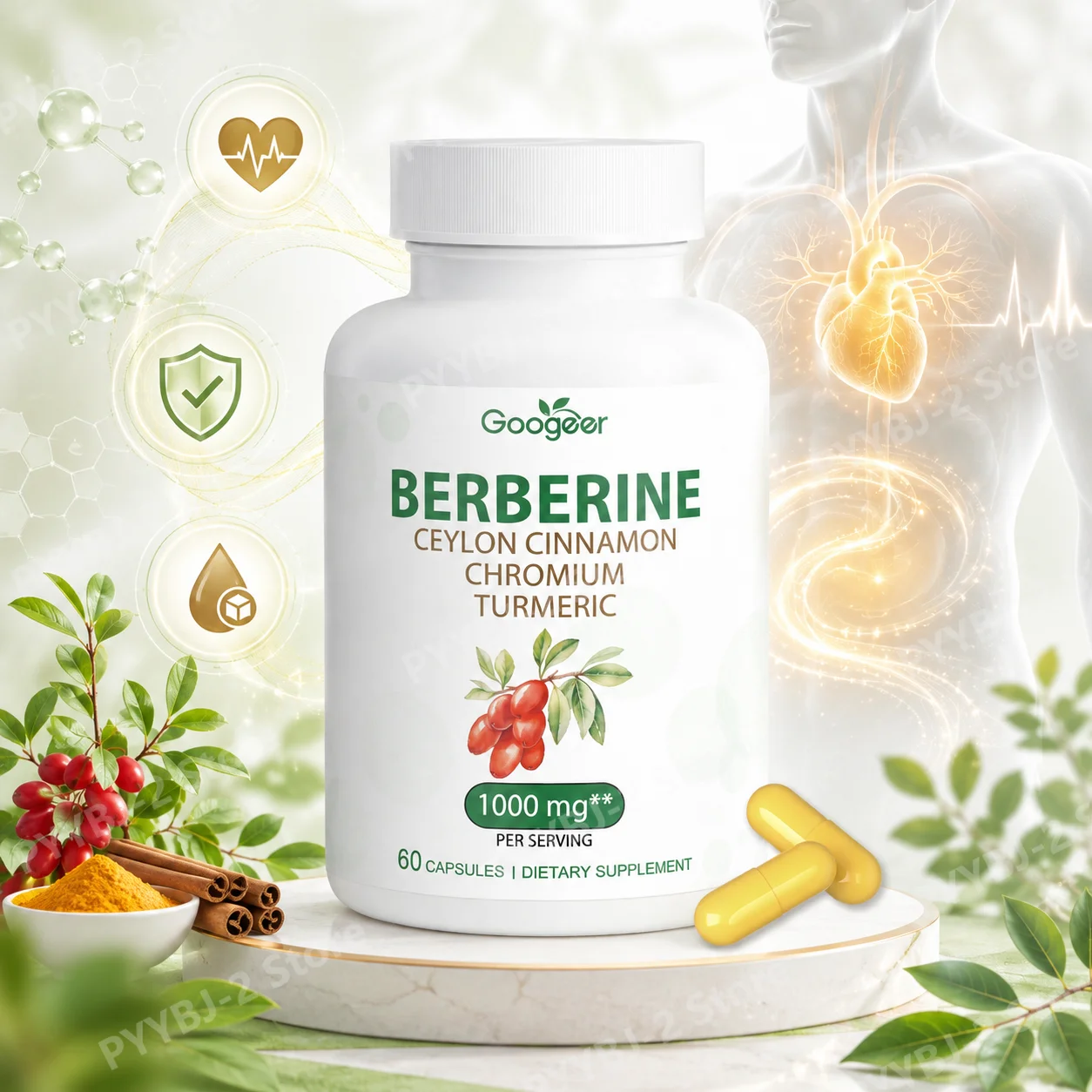 Berberine Capsules with Chromium, Ceylon Cinnamon Extract (5:1), Supports Heart Health Metabolism 60 Capsules