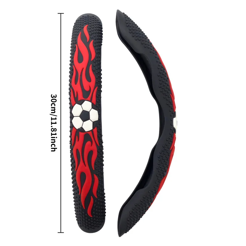 Unbranded two-stage flame football steering wheel cover，Black raised anti-slip silicone grip points,Simple cassette installation