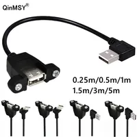 USB 2.0 Extension Cable Male To Female With Screw Panel Mount Foil+Braided Shielded 30cm 50cm 1m 2m 3m 5m