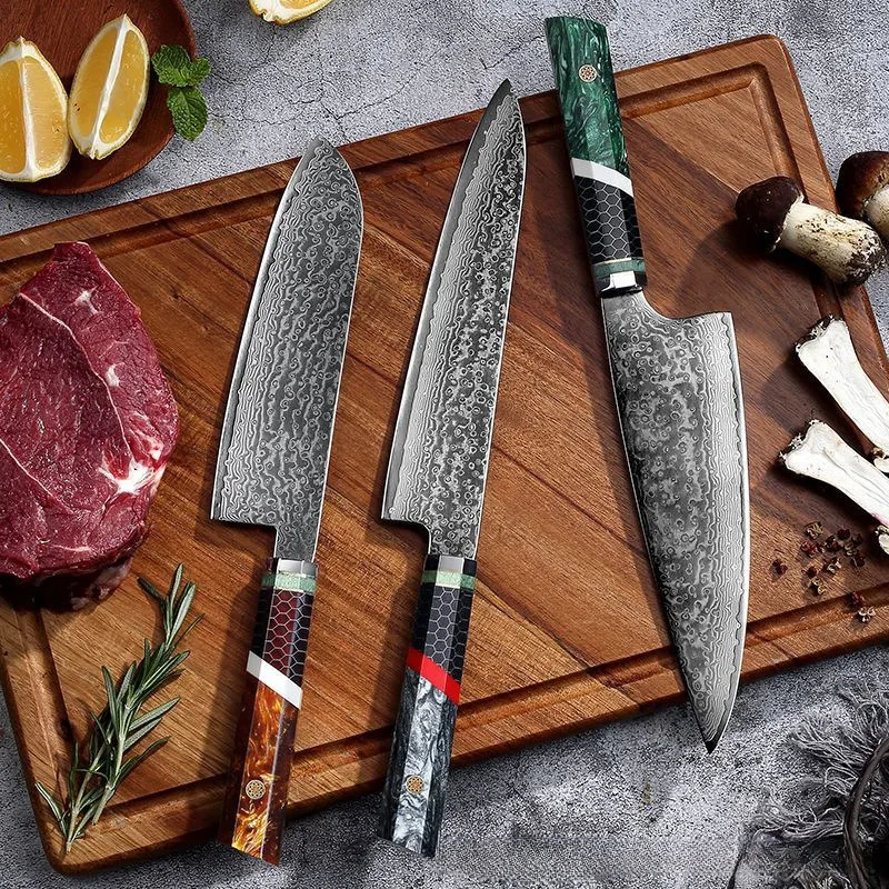 67-layer Damascus steel kitchen knife set - high-end kitchen knife with solid wood handle - sharp cooking knife for the kitchen