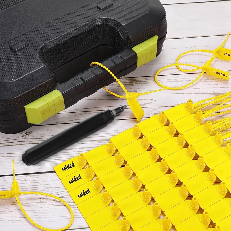 1000 Pcs Plastic Tamper Seals Fire Extinguisher Tags Security Tags Seals Safety Numbered Zip Ties Labels (Yellow)