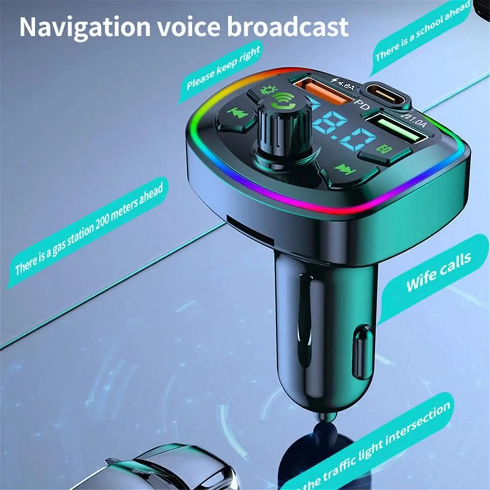 FM Transmitter for Car LED Display Adapter 2-Port Fast Charging Wireless Radio Receiver for Auto Music Phone PC Road Trip