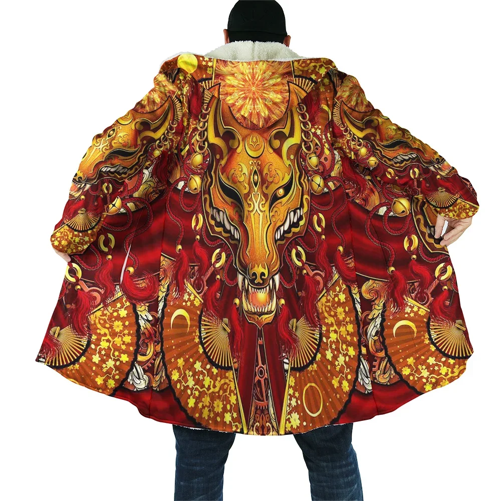 

CLOOCL зимний мужской плащ японский рис лотос маска лисы с принтом ветрозащитная флисовая накидка с капюшоном одеяло мужская куртка дропшиппинг