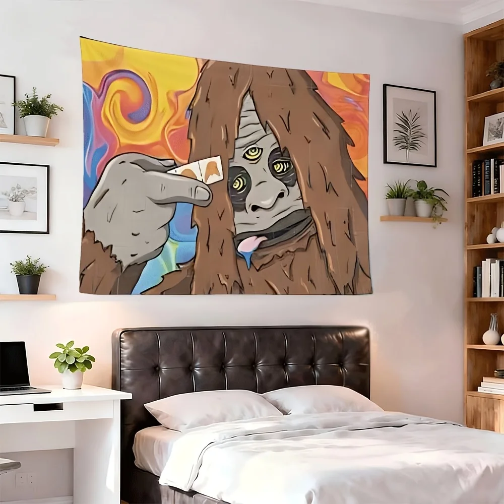 VIKAMA Funny Psychedelic Bigfoot Tapestry, Fun Cartoon Wall Art for Bedroom Living Room Dorm Decor