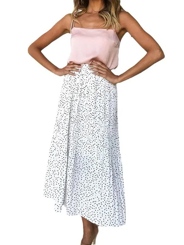 Süßer Polka Dot f-Länge Faltenrock Damen Faionable Loose Casual Ket Design High Waist Ele Midirock