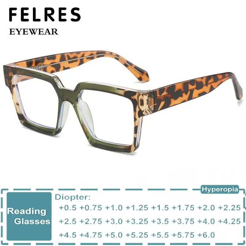 

Fashion Square Reading Glasses Women Retro Brand Designer Eyeglasses Anti Blue Light Computer Personality Presbyopia Eyewear