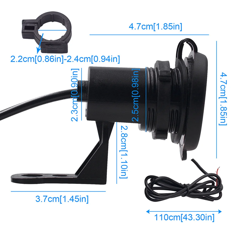 

Motorcycle Mobile Phone Dual USB Black Waterproof Dustproof ABS Seal-Cap Motorcycle USB Panel Handlebar