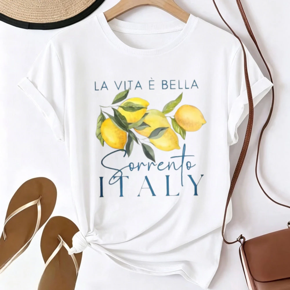 La Vita È Bella Sorrento Italy Lemon Graphic T Shirt Italian Phrase Watercolor Citrus Fruit Print Casual Short Sleeve Tee Tops
