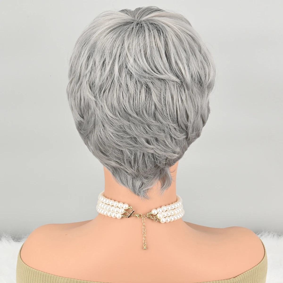 باروكات رمادية للنساء السود، باروكات صناعية قصيرة، باروكات قصيرة مجعدة، شعر قصير مع غرة للنساء ذوات البشرة السمراء، شعر مستعار قصير بيكسي #3