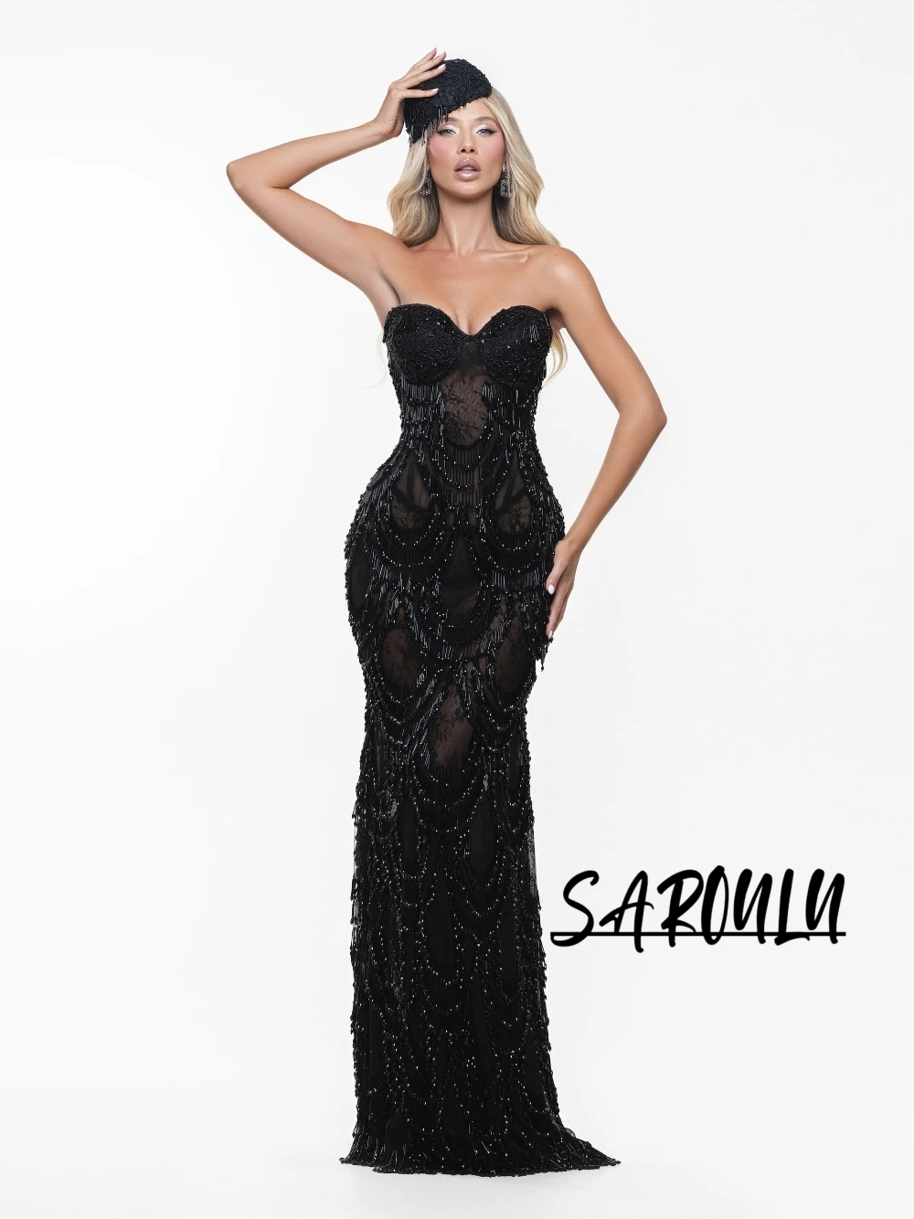 Handcrafted Luxury Beaded Evening Dress Black Lace Sweetheart Neck Mermaid Prom Gown Customized Fashionable Red Carpet Gala Wear
