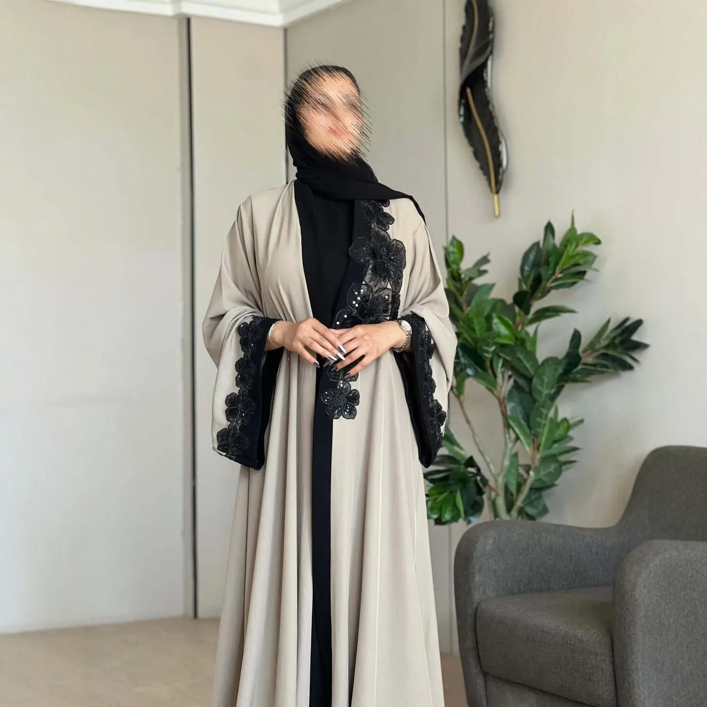 Middle East Fashion Ramadan Patchwork Lace Long Cardigan Muslim For Women Dubai Abaya Maxi Robe Kimono Turkish Islamic Clothing