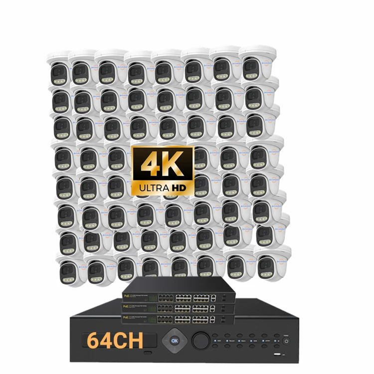 

Jianvision 64-Channel IP Dome Camera System 8MP HD Resolution Network Turret Camera Night Vision Built-In Mic NVR Data Storage