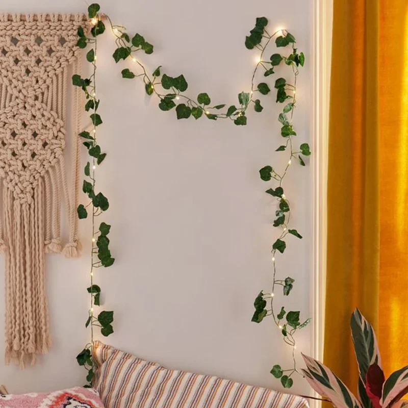 Migające 2-metrowe girlandy świetlne LED Ivy Vine String Lights 2AA lub 3AA na baterie Led Leaf Garland Boże Narodzenie dla domu Ślubne oświetlenie dekoracyjne