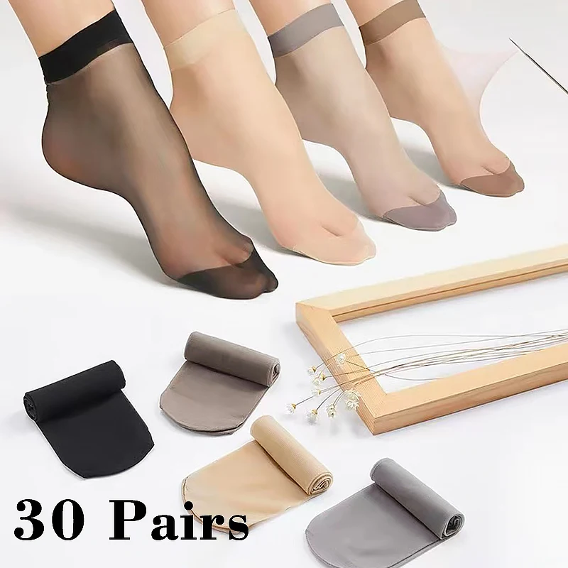 40Pcs=20Pairs Transparent Summer Socks Ultrathin Women Nylon Ladies Female Short Ankle Meias Elastic Crystal Spring Silk Sox