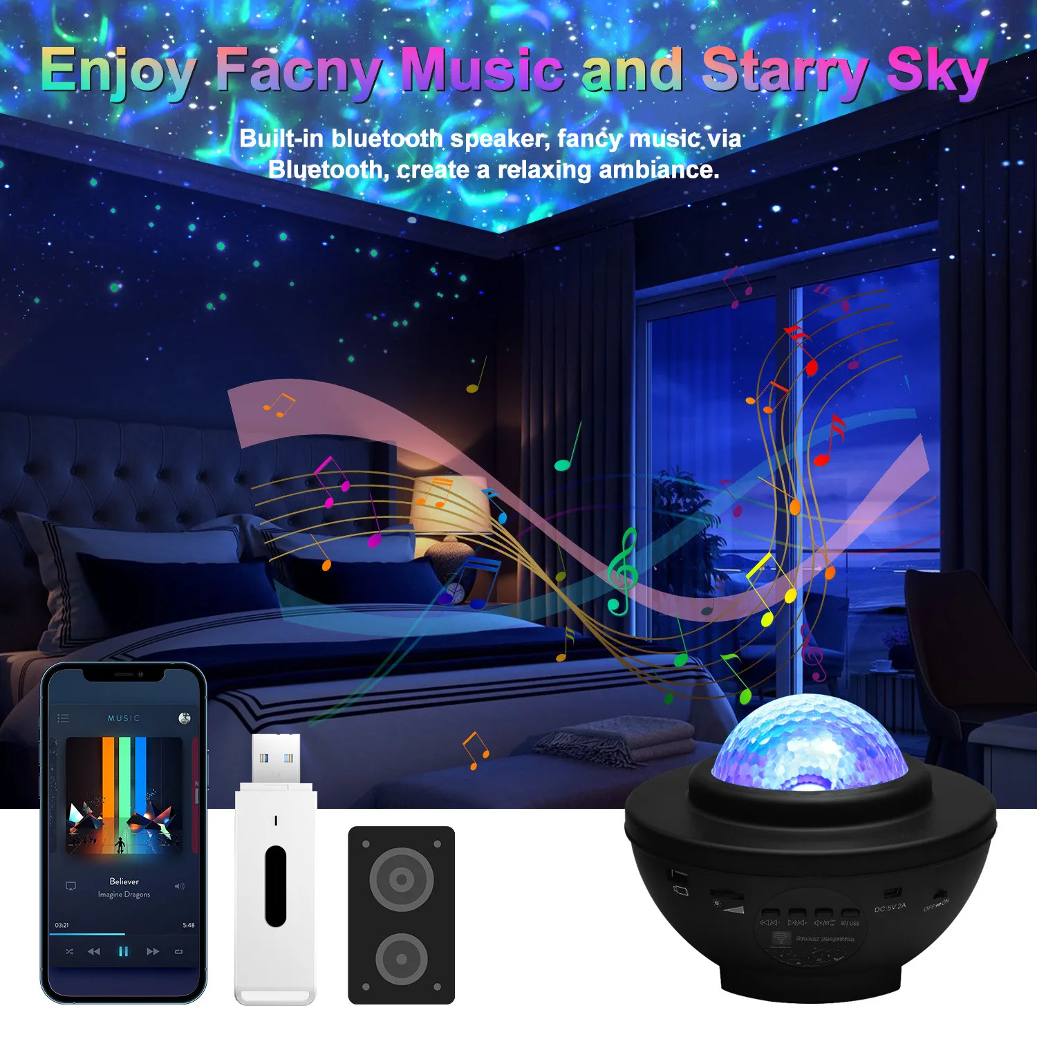 KEBINCPLED LED Star Galaxy Projector Starry Sky Night Light Built-In Bluetooth-Speaker Home Bedroom Decoration Kids Daygift