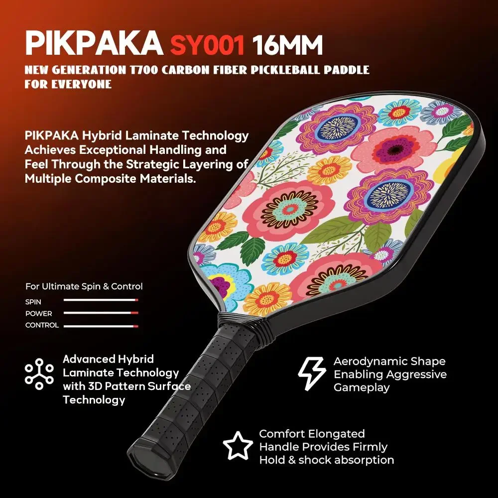 Pickleball مجداف الألياف الزجاجية خفيفة الوزن 13 مللي متر العسل الأساسية الطاقة ومضرب الدبوس مع حقيبة شريط لحام الزهور الملونة #3