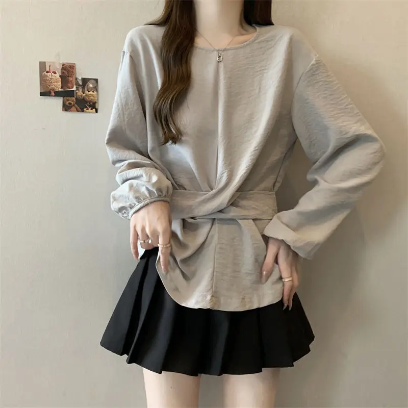 Design-sensing Waist-hugging Long-sleeved Shirt for Women's Autumn New Style Unique Top