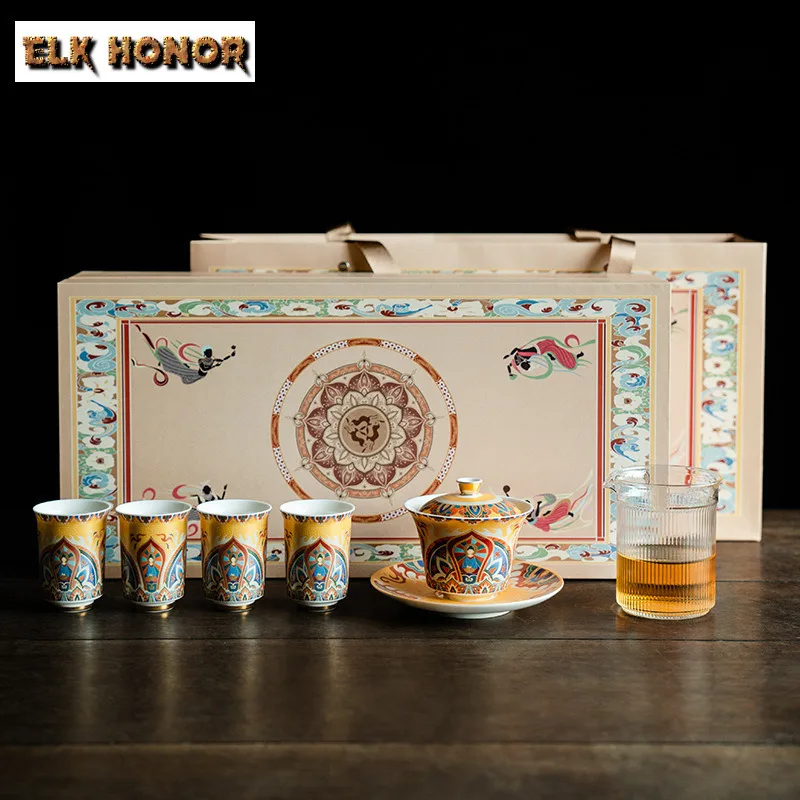 Dunhuang Tea Set Complete Set Retro Tea Set Kit Tea Ceremony Set Household Tea Brewing Teapot And Tea Cup Set Cafes Ornaments