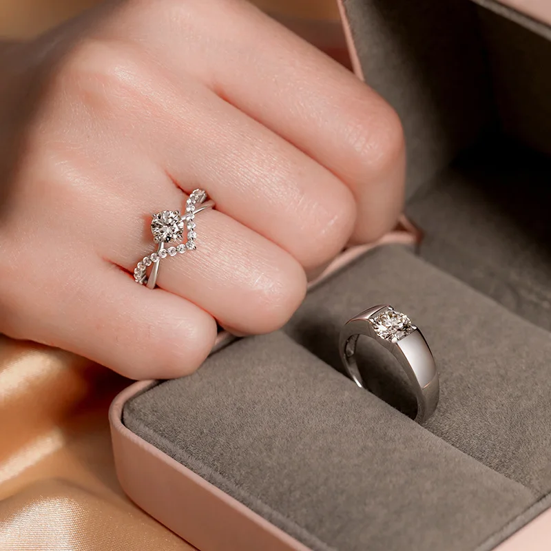 2pcs 925 Sterling Silver Engagement Ring Fashion Jewelry Classic Style Austrian Crystal Prong Setting Women Girls Wholesale