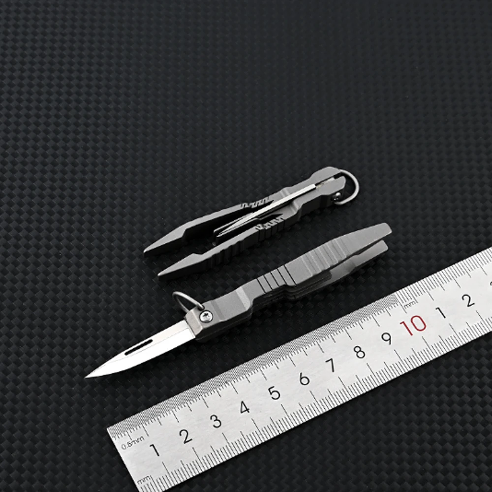 Mini titanium alloy multifunctional forceps folding knife, medical EDC outdoor open pocket keychain knife titanium alloy forceps