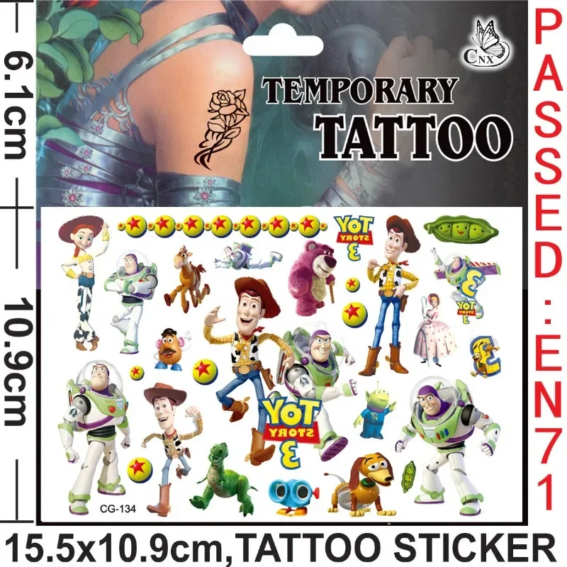 Disney Toy Story Cartoon Tattoo Stickers Cute Anime Figures Woody Buzz Lightyear Disposable Tattoo Stickers for Children's Toys